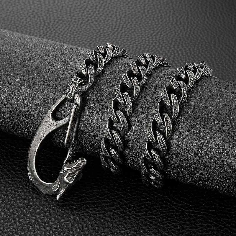 

New style clothing accessories European and American retro distressed totem faucet buckle titanium steel men's trouser chain