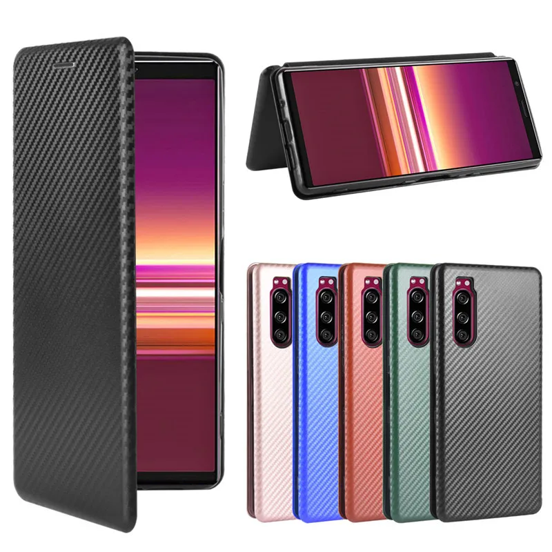 Модный тонкий кожаный чехол из углеродного волокна для Sony Xperia 5 Xperia5 J8210 J8270 J9210 с