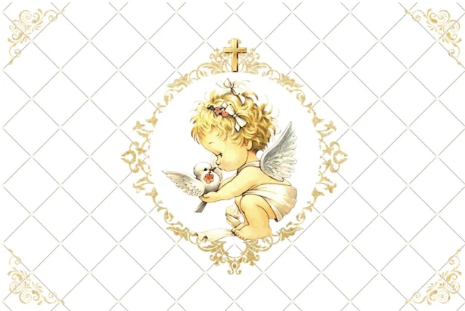 Baby Angel Baptism Holy Communion Backdrops White Gold Cross Baby Shower Photography Backgrounds Custom Photocall enlarge