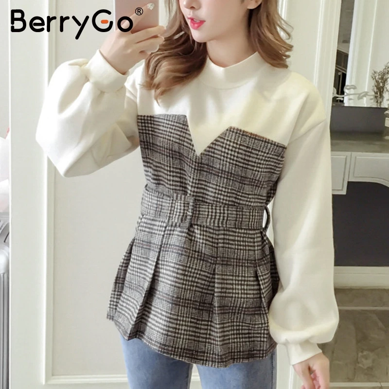 BerryGo Повседневная Женская толстовка с О-образным вырезом и длинным рукавом