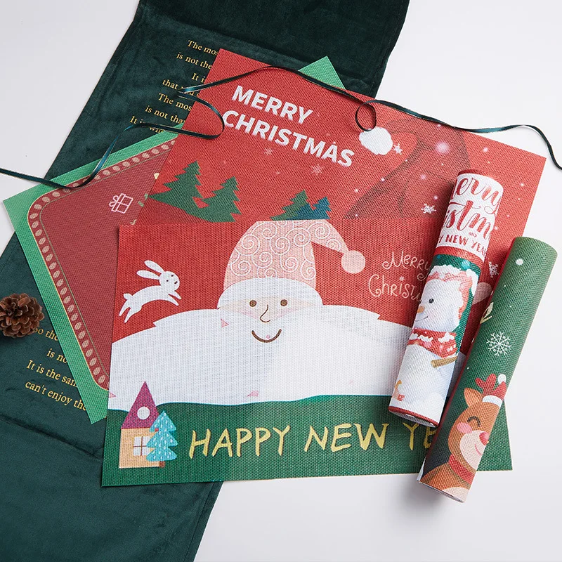 

Christmas Western Placemat Hotel Holiday PVC Western Placemat Teslin Printing Easy-to-clean Potholder Christmas Gift Decoration