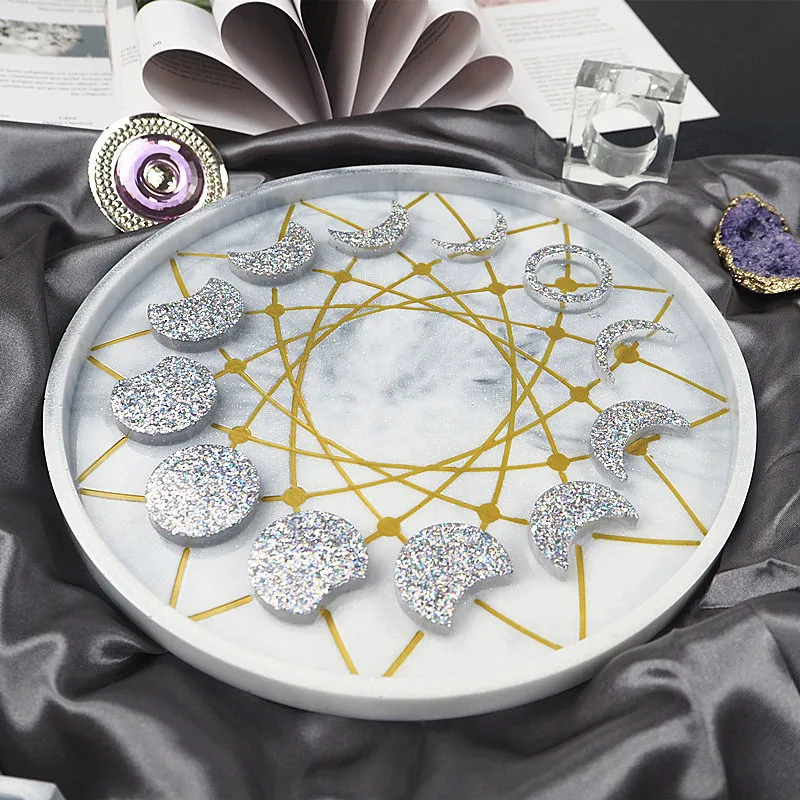 

DIY Crystal Epoxy Mold Lunar Eclipse Moon Phase Ornaments Plate ins Wind Star Moon Clock Dial Silicone Mold Set