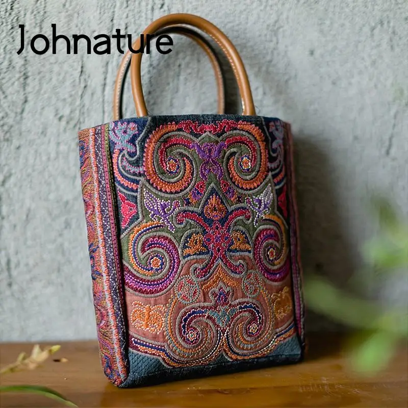 

Женская джинсовая сумка с цветочной вышивкой Johnature, изысканная льняная Сумочка в национальном стиле ретро, оригинальный дизайн, 2022