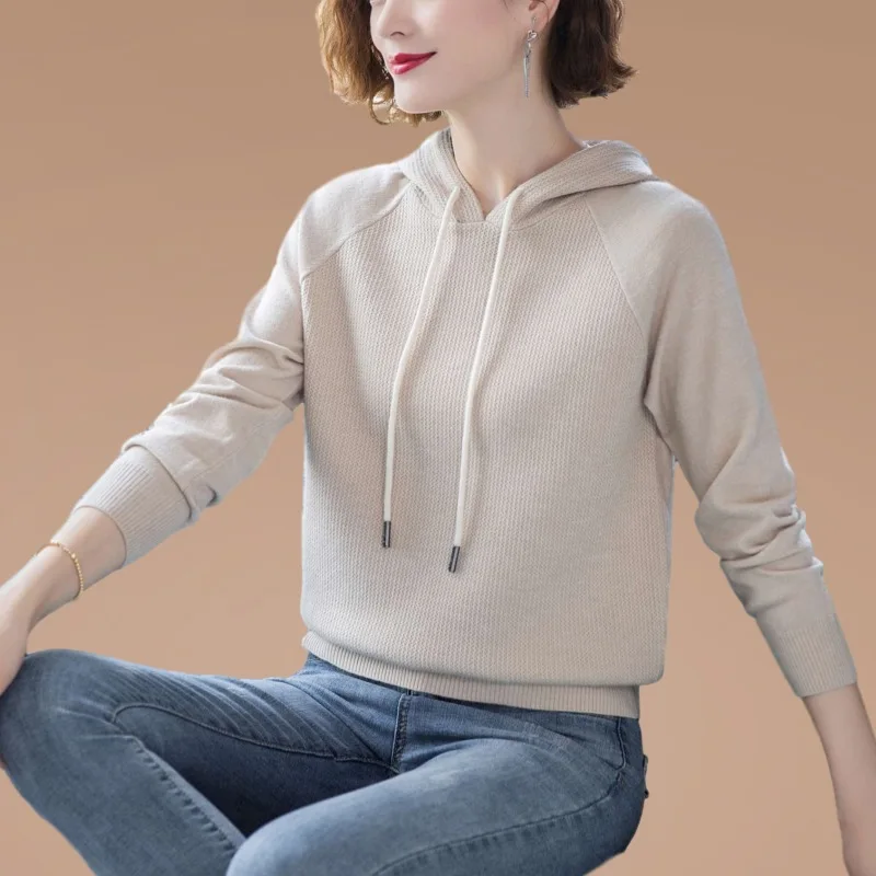 

Sweater women's outer wear wool knit sweater 202 spring and autumn new fashion loose casual sweater hoodie