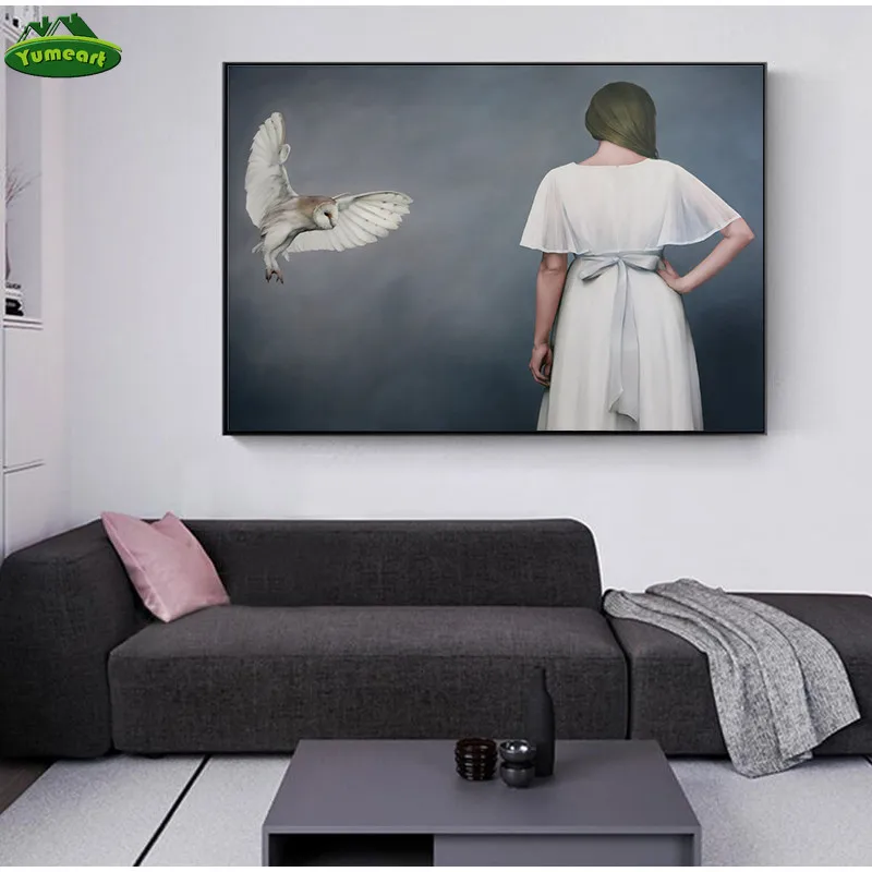 Женское белое платье холст с рисунком совы фотопечать уникальные подарки