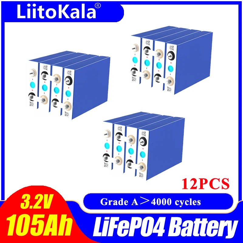 Najtaniej LiitoKala 3.2V 105Ah Lifepo4 Bateria 3C 300A Rozładowania Dla Majsterkowiczów 12V 24V Elektryczny Samochód Golfowy RV Na Zewnątrz Energii Słonecznej Akumulator