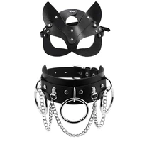 sex toys leather mask women cosplay cat bdsm fetish halloween masqueradeblack masks with sexy necklace erotic accessories bdsm