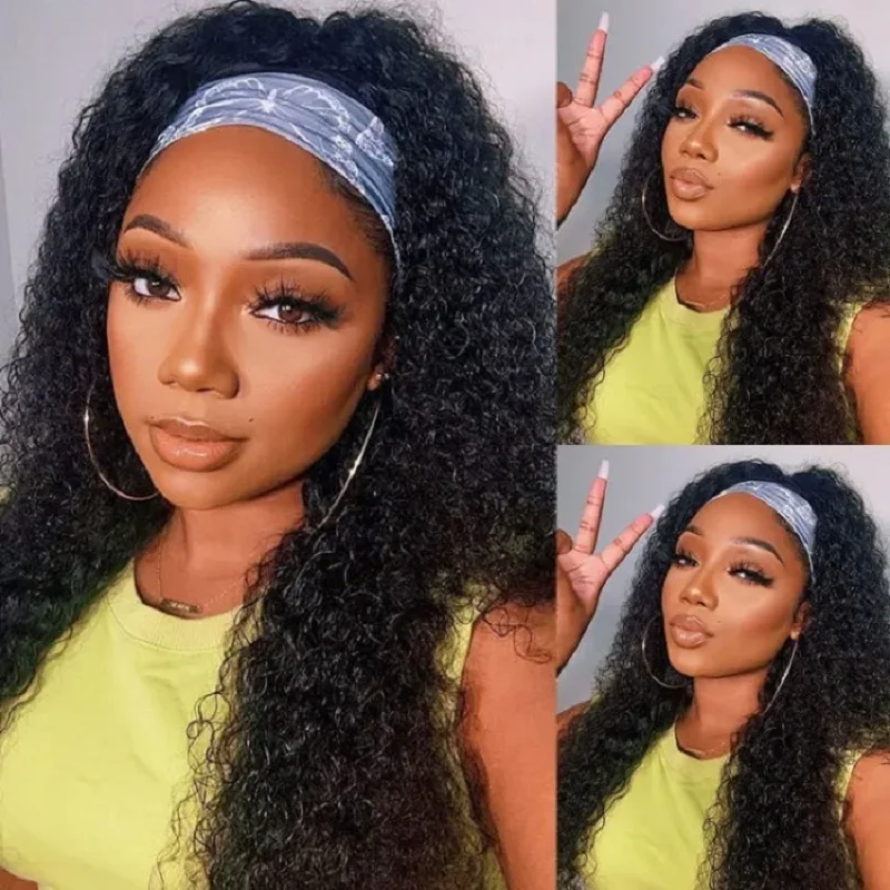 

150% Headband Wigs Human Hair Scarf Wig For Black Women Brazilian Curly Human Hair Wigs Lace Closure Glueless Kinky Curly Wigs