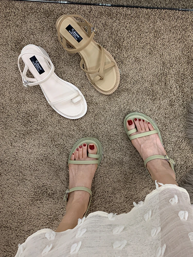 

Roman Sandals Buckle Strap Fashion Womens Shoes 2021 Summer Heels Med Suit Female Beige Gladiator Luxury Girls Comfort New Mediu