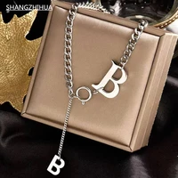 classic b letter titanium steel short necklace for woman 2021 new gothic korean jewelry hip hop party girls sexy clavicle chain