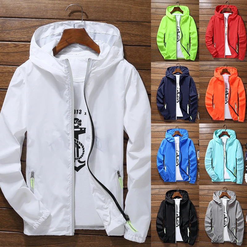 

Men's Waterproof Windbreaker Zipper Jacket Hoodie Light Sports Outwear Coat Gym