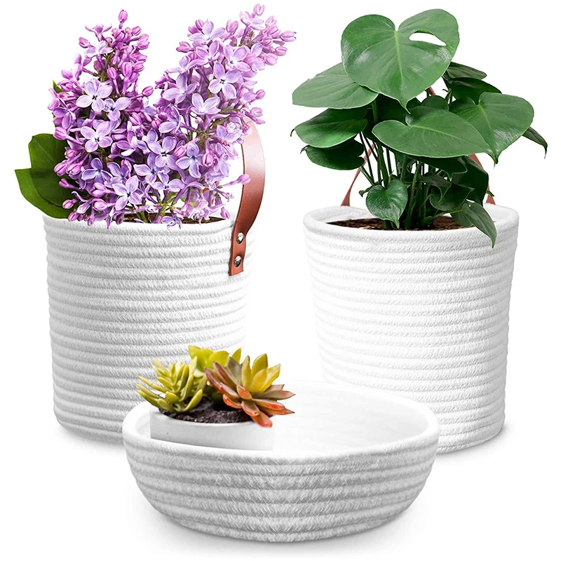 

Wall Hanging Basket Storage Set - 2 Lilycroft White Hanging Baskets for Organizing with Extra Tabletop Basket