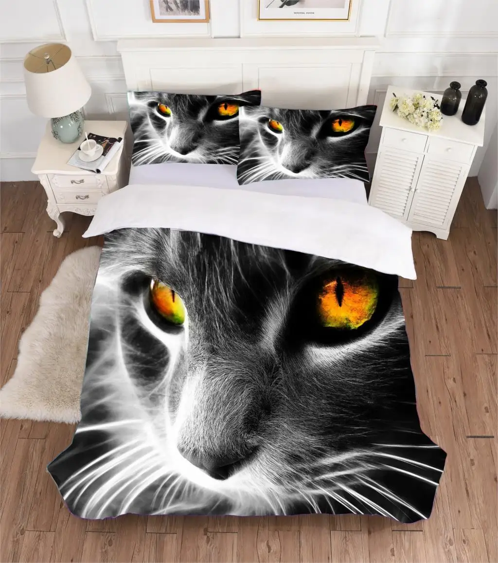 

3D Print Cool Cat Animal Fashion Fantasy Comforter Bedding Set Queen Twin Single Duvet Cover Set Pillowcase Home Luxury Cute