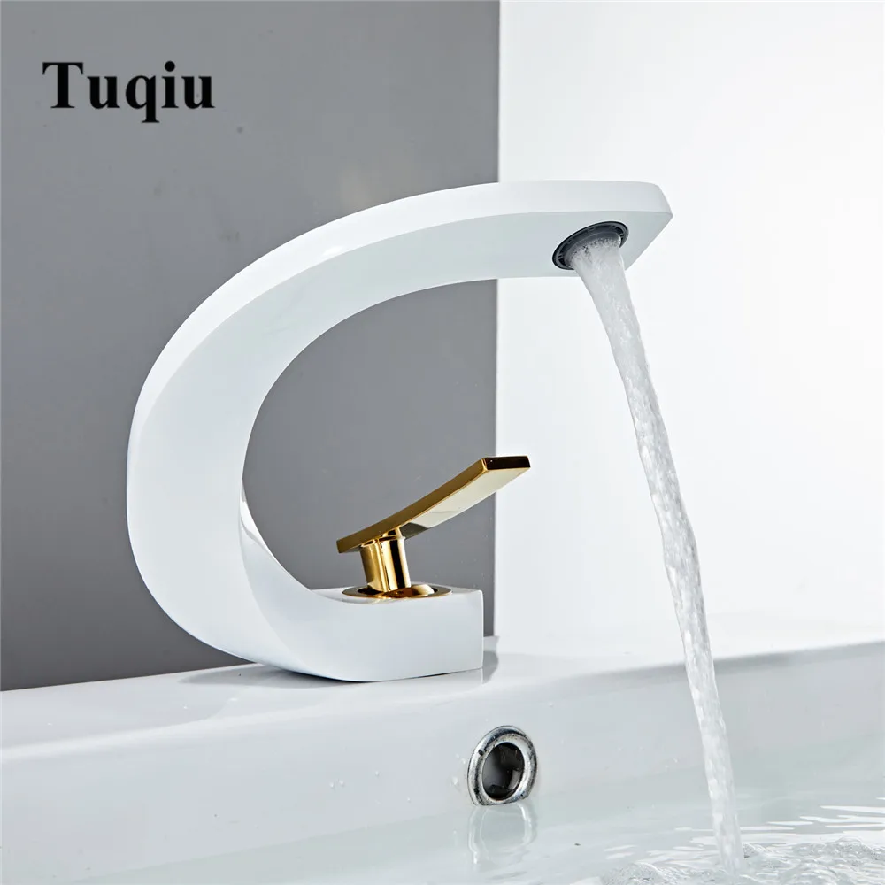 Tuqiu Basin Faucet White and Gold Bathroom Mixer Tap Brushed Gold/Nickel/Chrome Wash basin Faucet Hot and Cold Sink Faucet New