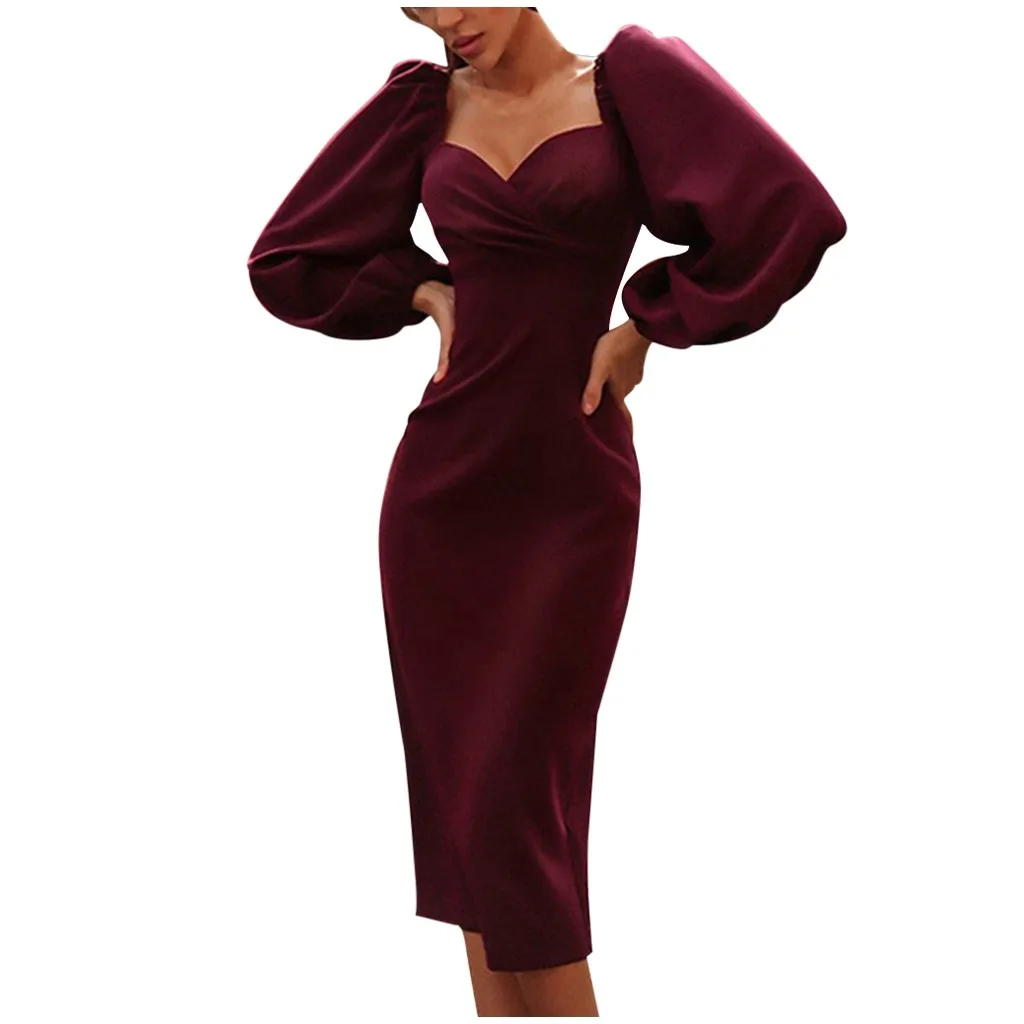 JAYCOSIN Sexy Dresses Women Evening Loose Sleeves Dress Autumn Winter Big Size Solid V-Neck Long Sleeve Womens | Женская одежда