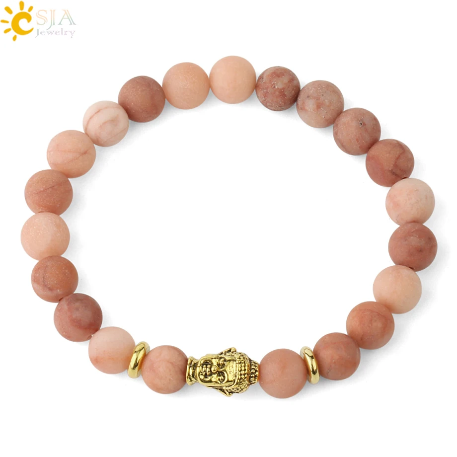 Женский браслет для йоги CSJA ярко-розовый эластичный с бусинами молитв Будды F440 |