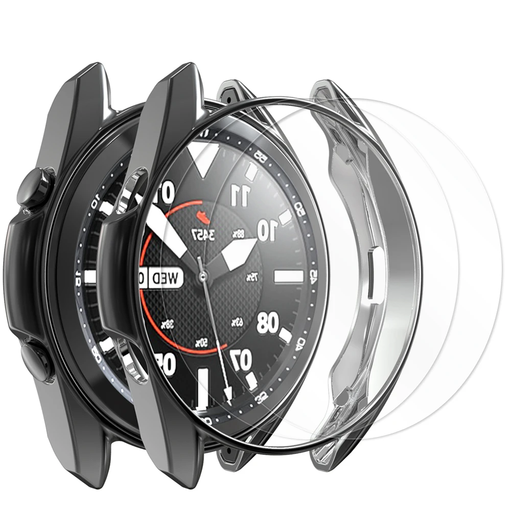 

case + glass film for galaxy watch 3 case 45mm 41mm screen protector Tempered Glass + cases shell cover for galaxy watch 3 45mm