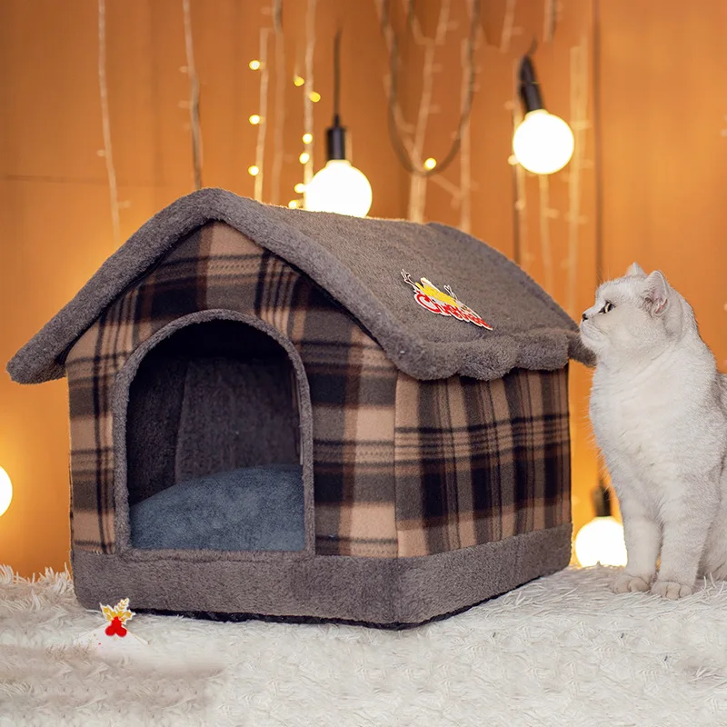 

Foldable Deep Sleep Pet Cat House Indoor Winter Warm Cozy Cat Bed for Small Dog Cat Kitten Teddy Comfortable Kennel Pet Supplies
