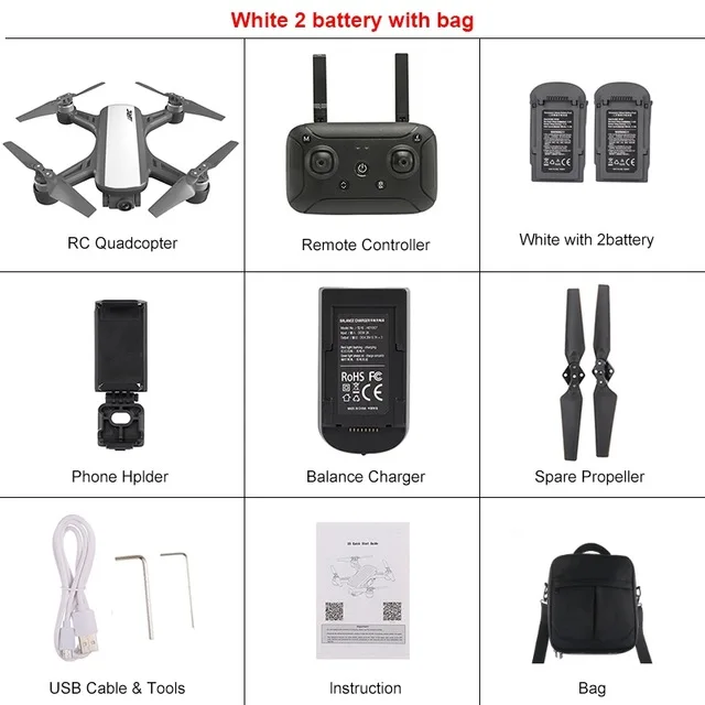 White 2 Battery 1bag JJRC X9 5G 1080P WiFi FPV Радиоуправляемый Дрон gps Бесщеточный Gimbal позиционирование потока высота удержания Квадрокоптер дистанционное управление вертолеты - Цвет: White 2 Battery 1bag