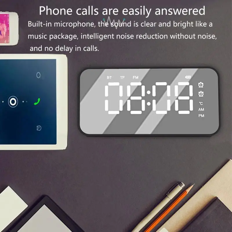 Bluetooth Динамик светодиодный зеркальный будильник часы Wake Up светильник