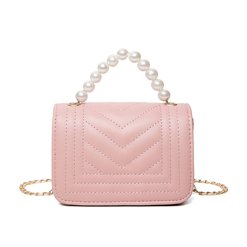 

Women Sewing Thread Shoulder Bag Pearl Handle Solid PU Chain Messenger Handbag Youth Ladies Simple Versatile Bag