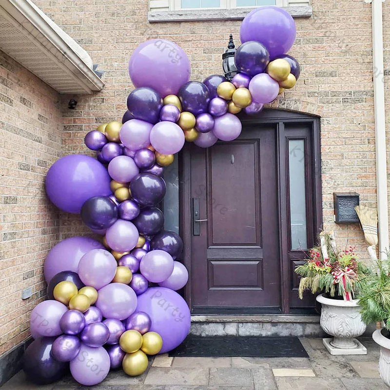 Guirnalda de Globos de Oro mate Lila, Kit de arco de globos cromado de color morado, para Baby Shower, cumplea&ntilde;os, g&eacute;nero, decoraci&oacute;n de boda, 104 Uds.-0