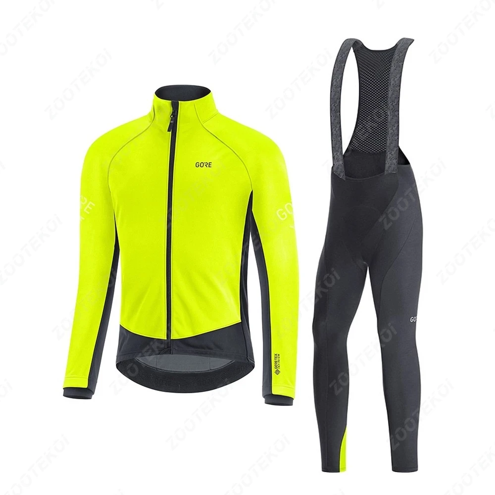 

GROE Men Winter Long Sleeve Thermal Fleece jacket Top MTB Bike Riding Bike Jersey Maillot Ciclismo Hombre Bike Warm Bib Shorts