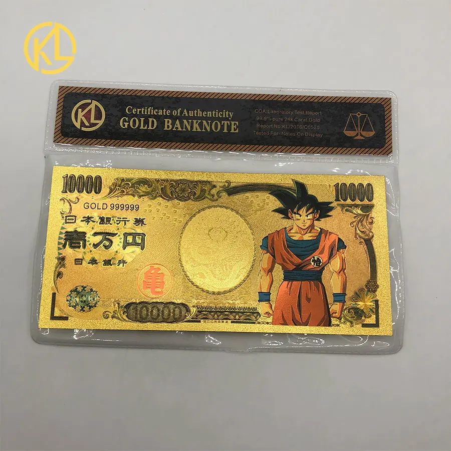 1 шт. Япония 10000 Йен банкнота Золотая фольга банкнота Qute dragon ball Sun Wukong позолоченная коллекция банкнот подарки - Цвет: 3 COA