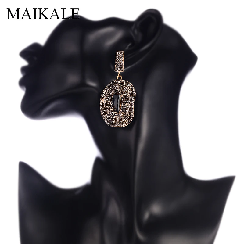 MAIKALE, винтажные, большие, круглые, висячие серьги для женщин, черные, австрийские кристаллы, белые стразы, Silve color, преувеличенные серьги, подарки