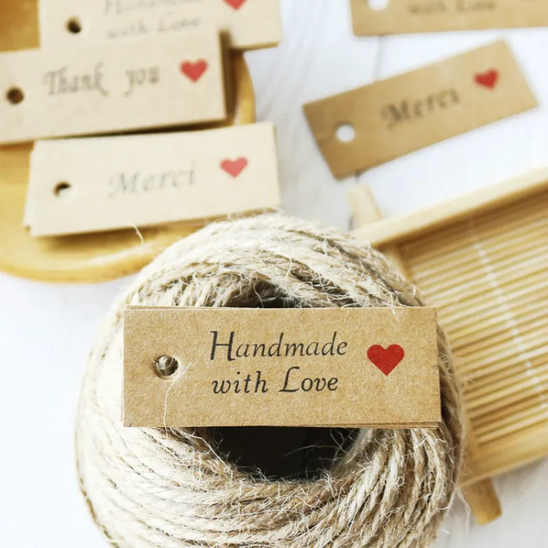 100 шт. ярлыки из крафтовой бумаги с надписью Handmade|Подарочные сумки и упаковка| |