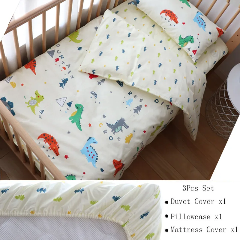Baby Bedding Set For Boy Girl Nordic Cotton Baby Bed Linen For Newborns Kids Crib Bedding With Bumper Cot Kit Allow Custom Size - Цвет: Dinosaur 3Pcs Cover