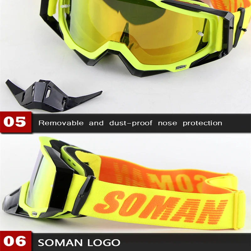 

SOMAN Motocross Glasses Downhill Oculos Mountain Bike Motocyklowe Dirt Bike Gafas Moto Lunette Motocross Gafas Motorcycle Goggle