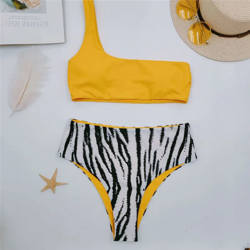 Mesh long sleeve swimsuit female One shoulder swimwear women High waist bikini set Zebra print bathing suit Sexy biquini
