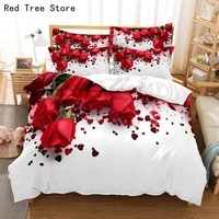 flower red rose white bedding set comforter duvet cover pillowcase king queen size double bed quilt bedclothes 2 3 pcs bed linen