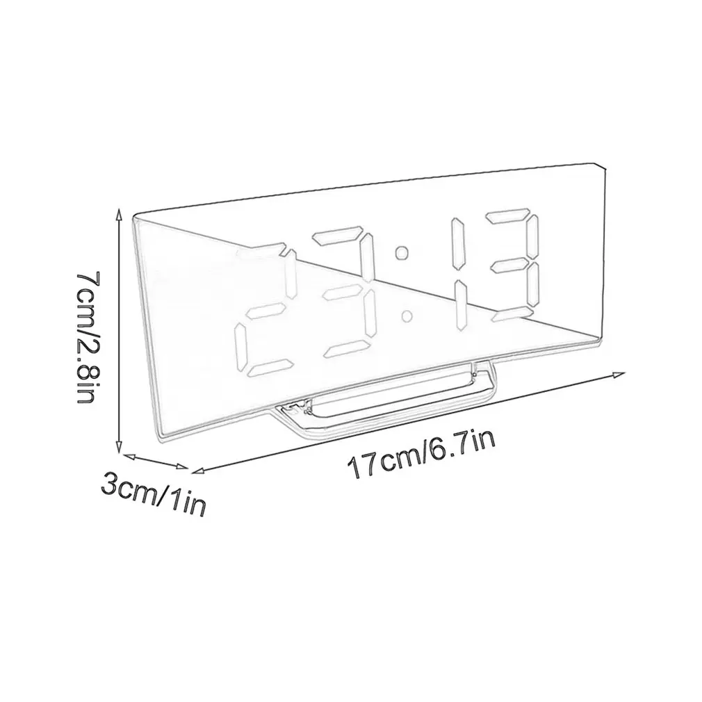 

Large Screen LED Curved Surface Mirror Clock Silent Alarm Clock Desk Home Decoration Power Saving Data Storage Clock