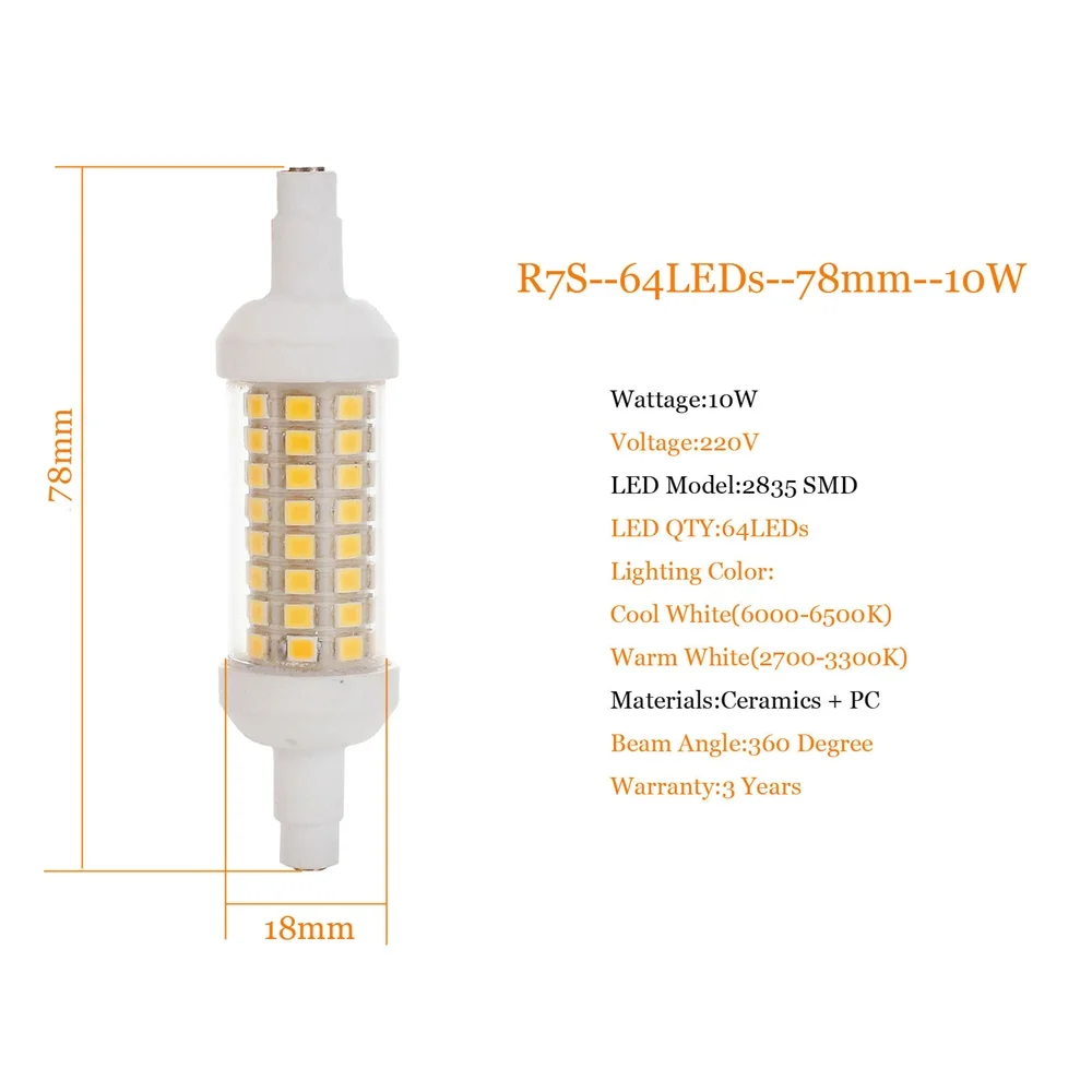 Dimmable R7S светодиодный светильник 10 Вт 15 Вт 20 Вт SMD 2835 78 мм 118 мм 135 мм R7S светодиодный лампочка AC220V энергосберегающая Замена галогенного света