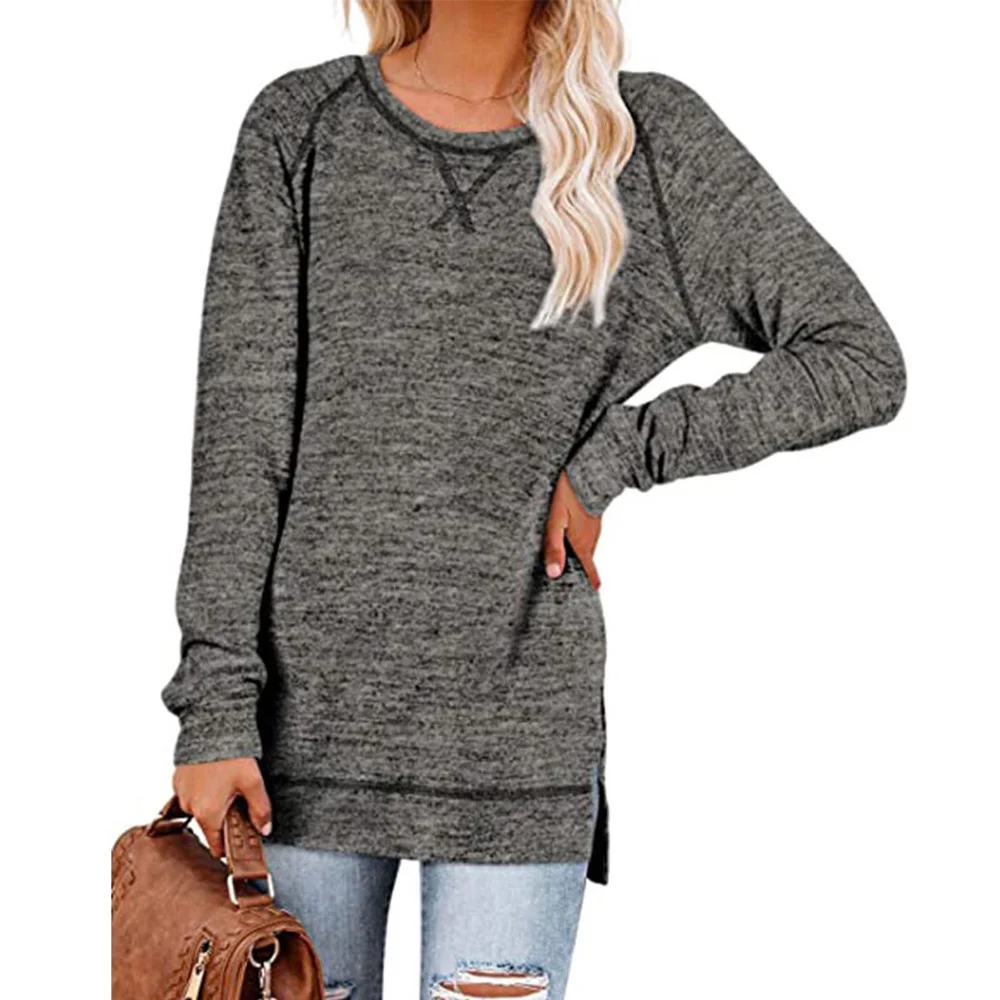 

ICCLEK Solid T-shirt Woman Long Sleeve Tops Tee Shirts Casual Loose O-neck Top Soft Cotton Plus Size Tee Female tshirts mujer