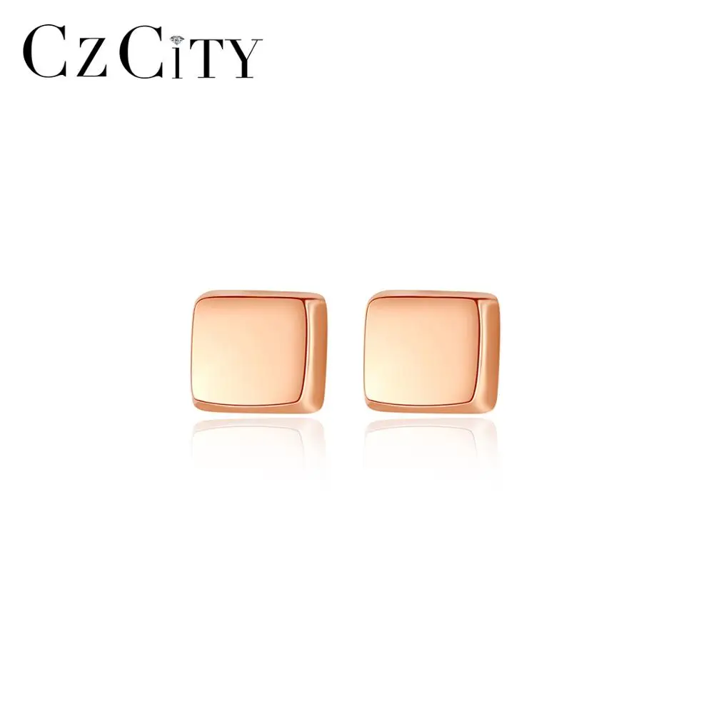 

CZCITY Stud Earrings for Women Sterling Silver Square-Shape Small Fine Jewelry for Dating Party Gifts Boucle D’Oreille SE0062