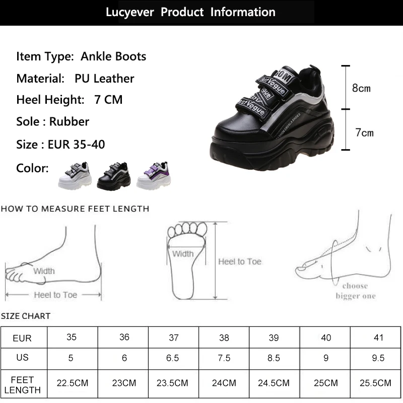 Кроссовки Lucyever женские на платформе водонепроницаемые ботильоны толстой