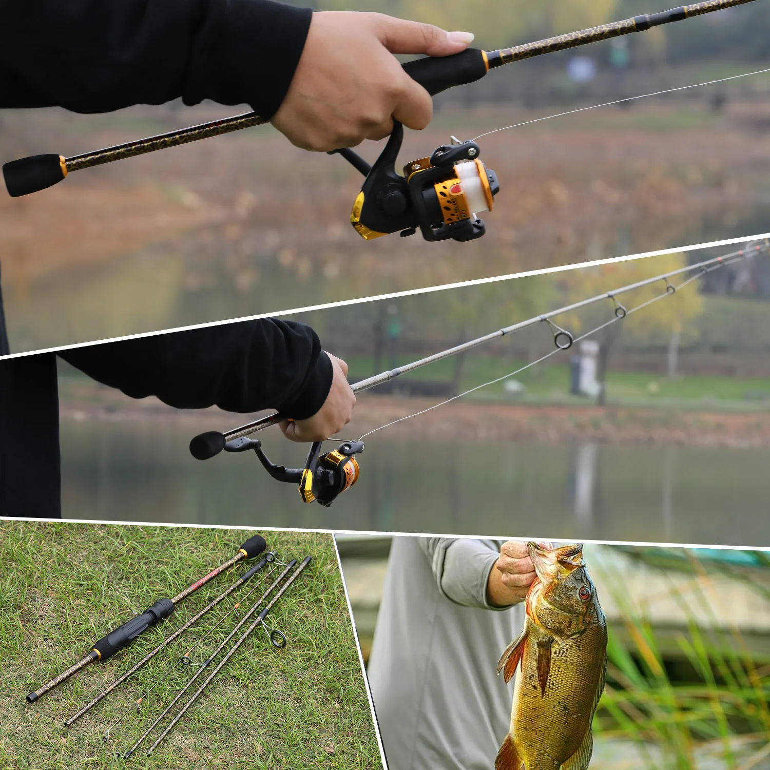

1.8m 1.98m 2.1m 2.4m Fishing Rod Portable 5 Section Carbon Fiber Travel Spinning/Casting Fishing Rod Fishing Tackle