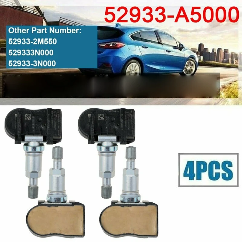 

New4Pcs Tire Pressure Sensor 52933-A5000 for Hyundai Sonata Hybrid 2010-2019 for Kia Cadenza 2014-2017 TMPS 52933A5000