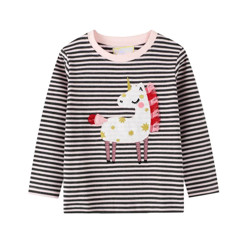 2021 Unicorn T Shirt Girls Kids Fall Tops Princess Tshirt Autumn Unicornio T-shirts Licorne Koszulki Vetement Enfant Fille New