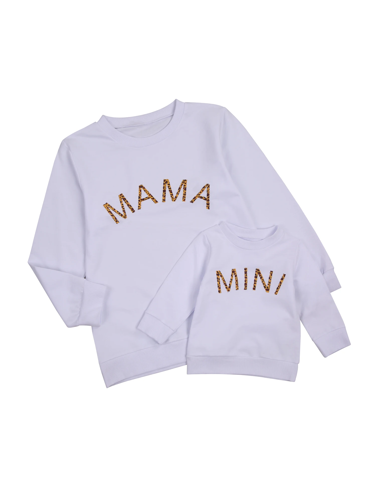 

Women Tops Mama Mini Letter Leopard Print Long Sleeve Pullover Tops Family Mother Baby Girls Autumn Sweatshirt Tops