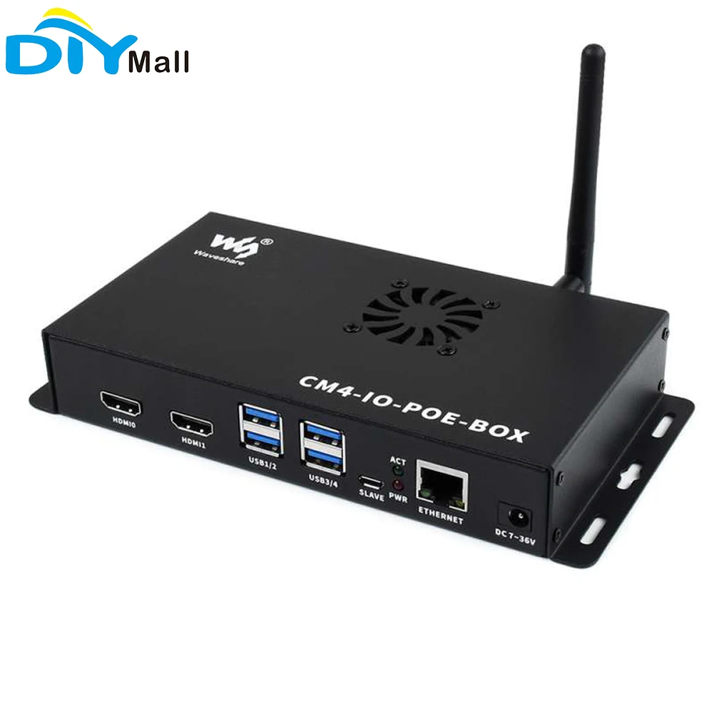 

Мини-компьютер Waveshare PoE на основе компьютерного модуля Raspberry Pi 4 CM4 (не входит в комплект), металлический чехол с охлаждающим вентилятором
