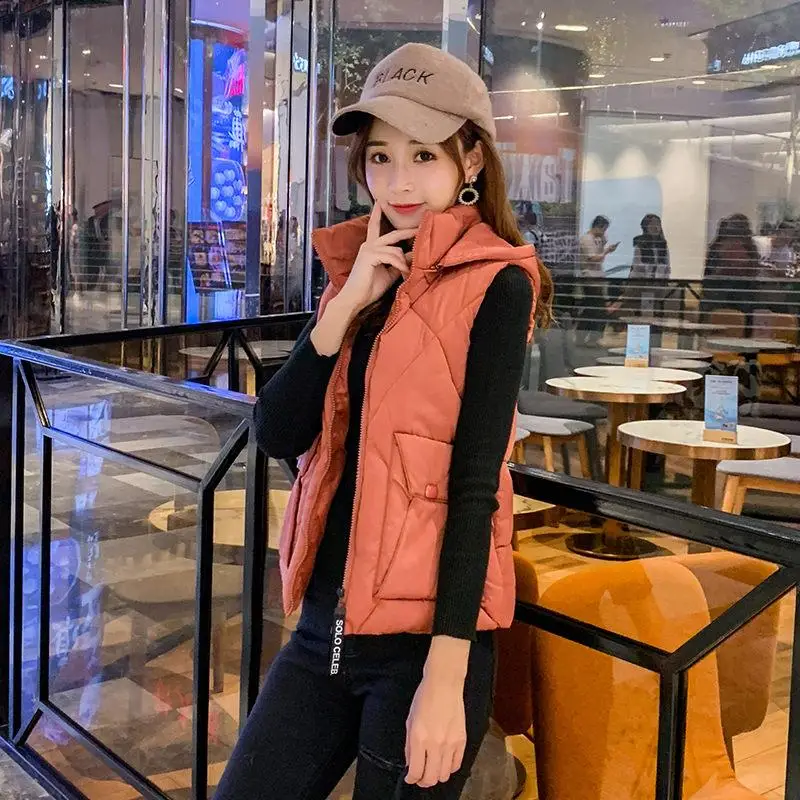 Женский хлопковый жилет со съемным капюшоном осенне-зимний Повседневный