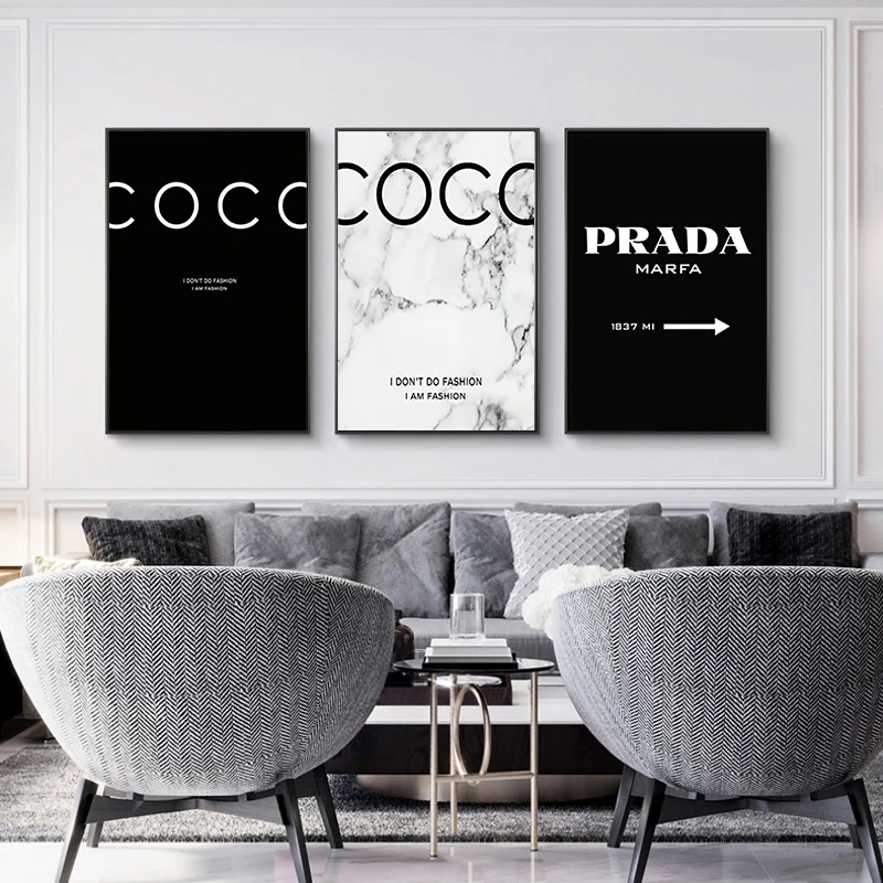 

Fashion Quotes Posters and Prints Modern Black White Marble Vogue Wall Art Picture for Living Room Cuadros Canvas Painting