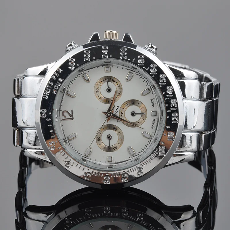 

Mens Casual Stainless Steel Quartz Watch with False Sub-Dials Wrist Watches Cool