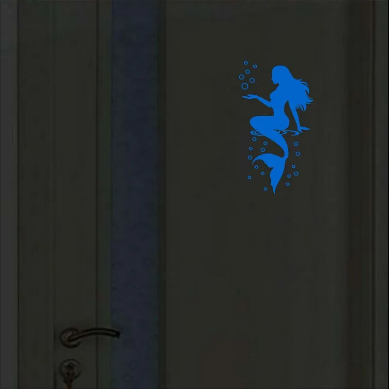 Светящиеся Настенные Стикеры с русалочкой для украшения дома знак двери ванной