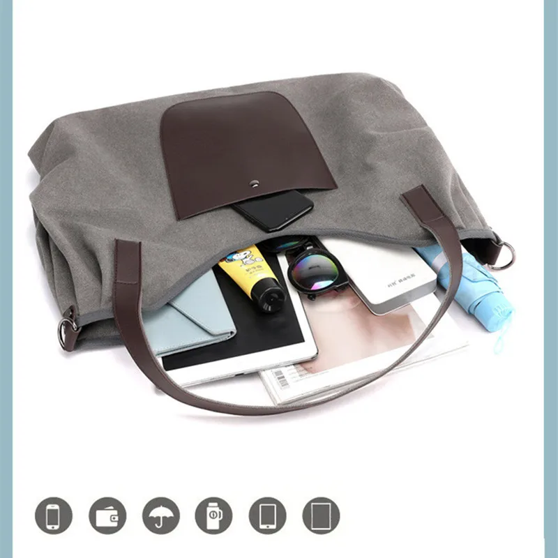 

New Women Canvas Large Capacity Shoulder Bag Handbag Fashion Korea Style Casual Cross Body Bags Tote Bags 3 Straps Environmental