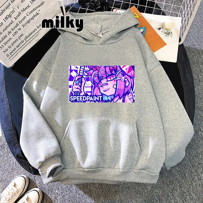 

Women Harajuku Anime Print Black Tops Women hoodies Goth Streetwear Long Sleeve Graphic Female Kawaii y2k Aesthtic hoodies kpop